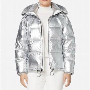 Cole Haan Women's Winter Down Puffer Coat NWOT Silver LARGE